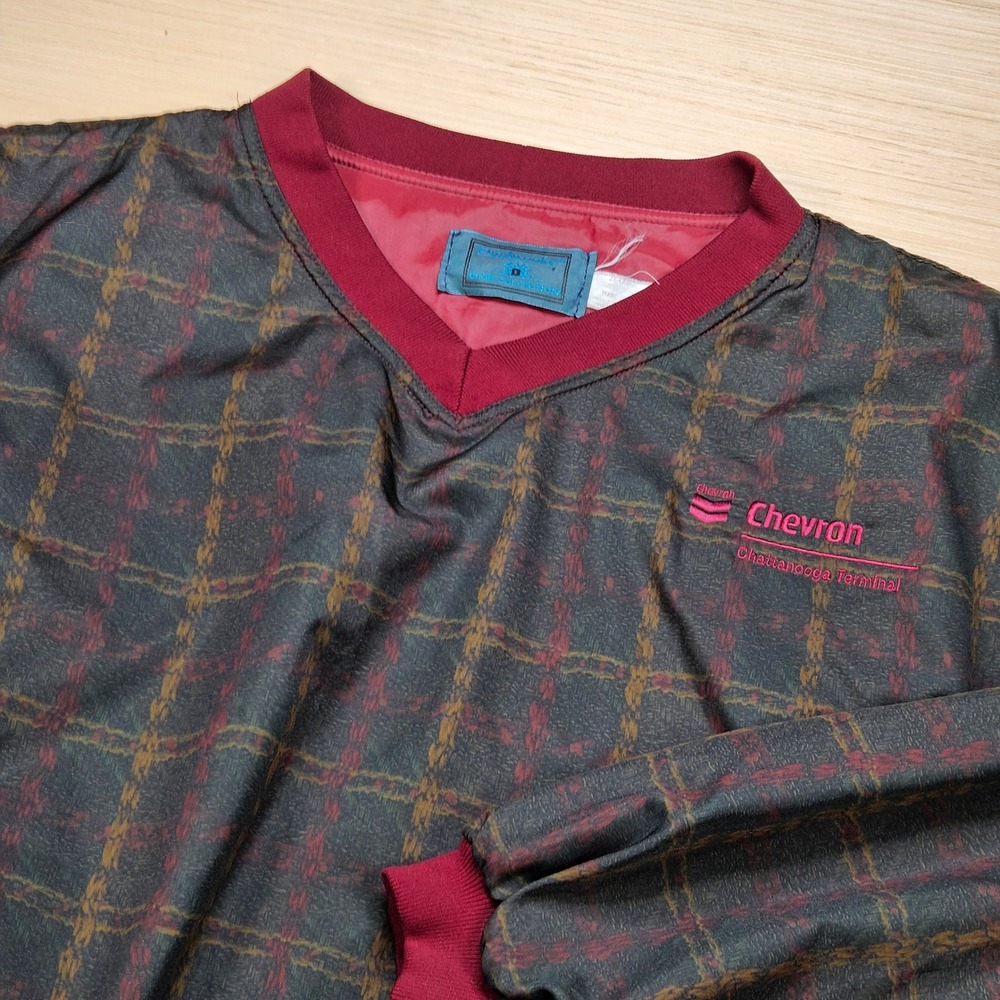 Vintage Retro Chevron Oil Windbreaker Mens 2XL Brown Plaid Dunbrooke Pullover